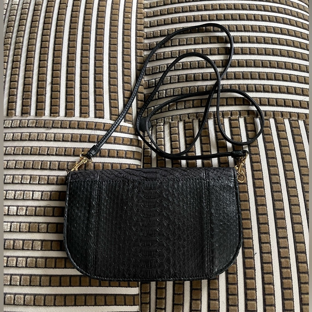 W.H. Petronela Black Lizard Cross Body Bag